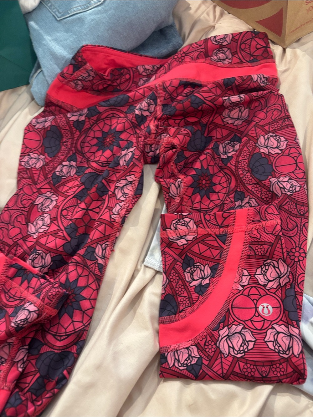 lululemon athletica Girls' Red and Black Floral Mosaic Leggings